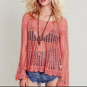 Free People Boho Annabelle Crochet Sweater with Bell Sleeves Size M